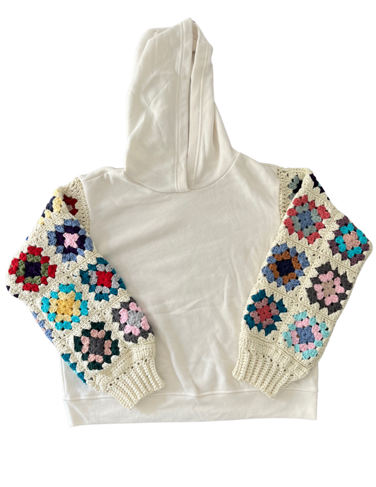 Granny Square Sleeve Hoodie- Medium