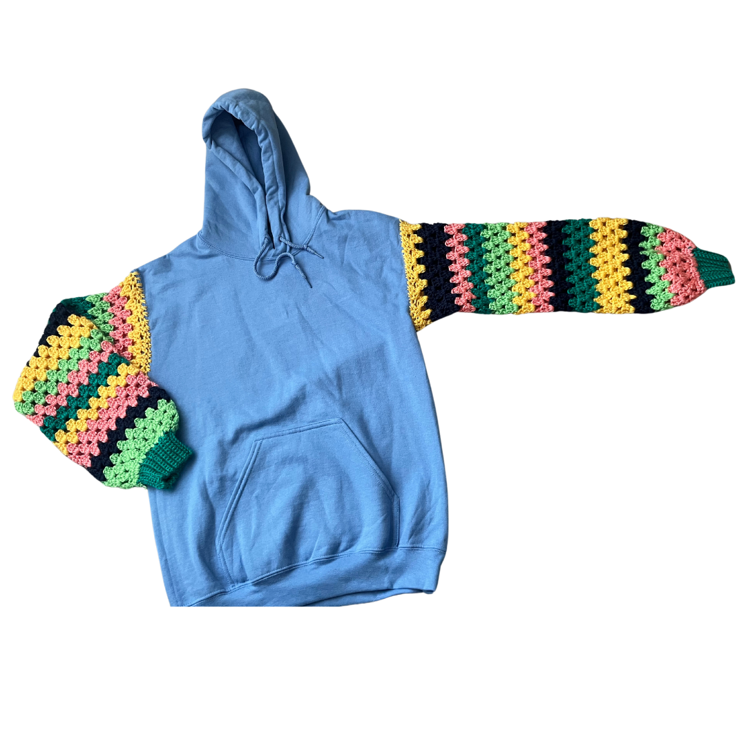 Blue Crochet Sleeve Hoodie