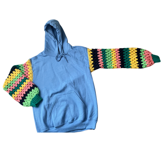 Blue Crochet Sleeve Hoodie