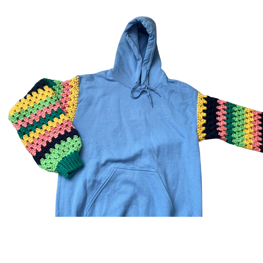 Blue Crochet Sleeve Hoodie